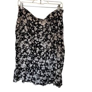 Hennes Black White Daisy Floral Midi Skirt Size 16 Rayon Flowy fairycore